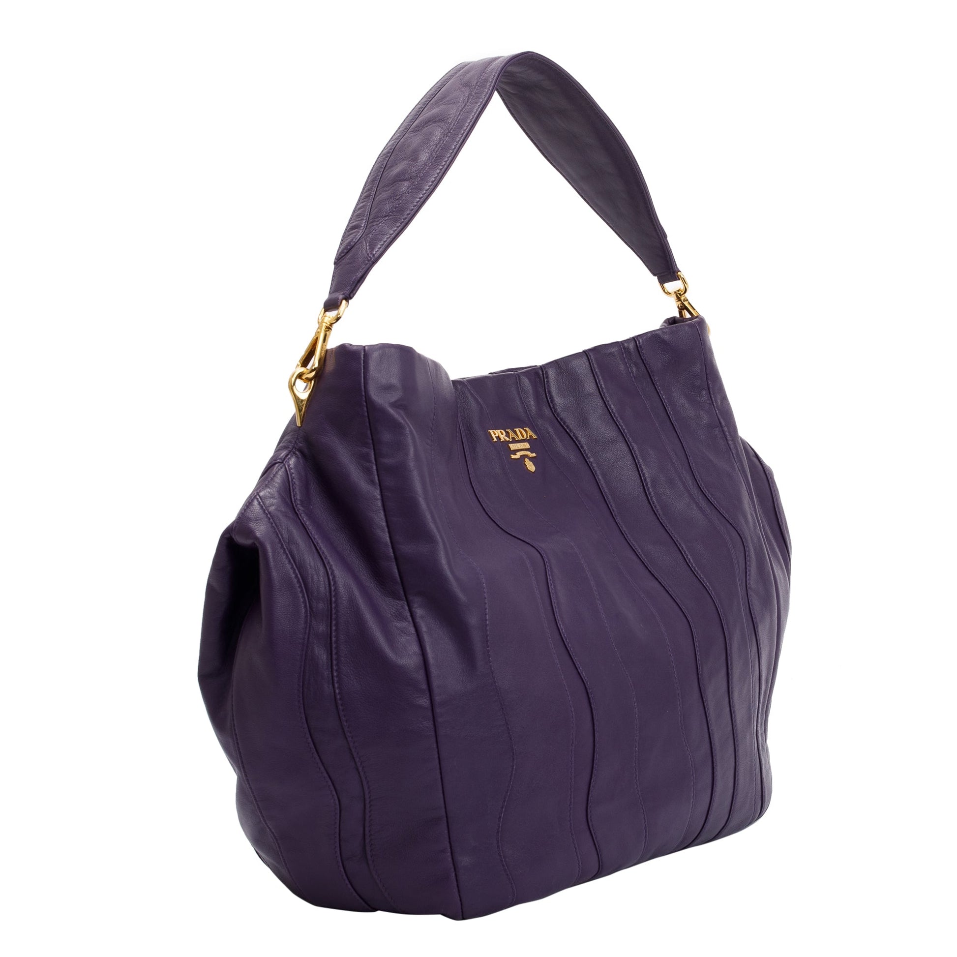 Prada Purple Nappa Stripes Leather Shoulder Bag