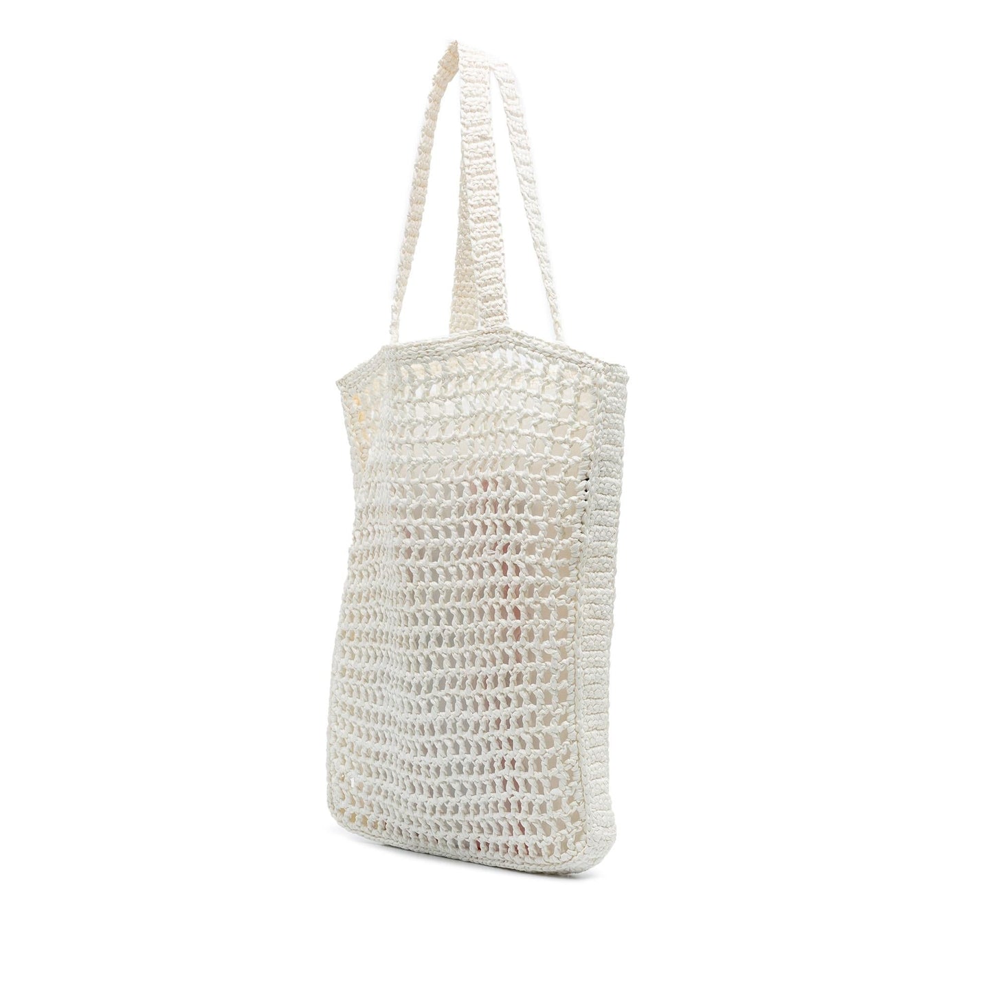 Prada Raffia Effect Crochet Logo Embroidered Tote
