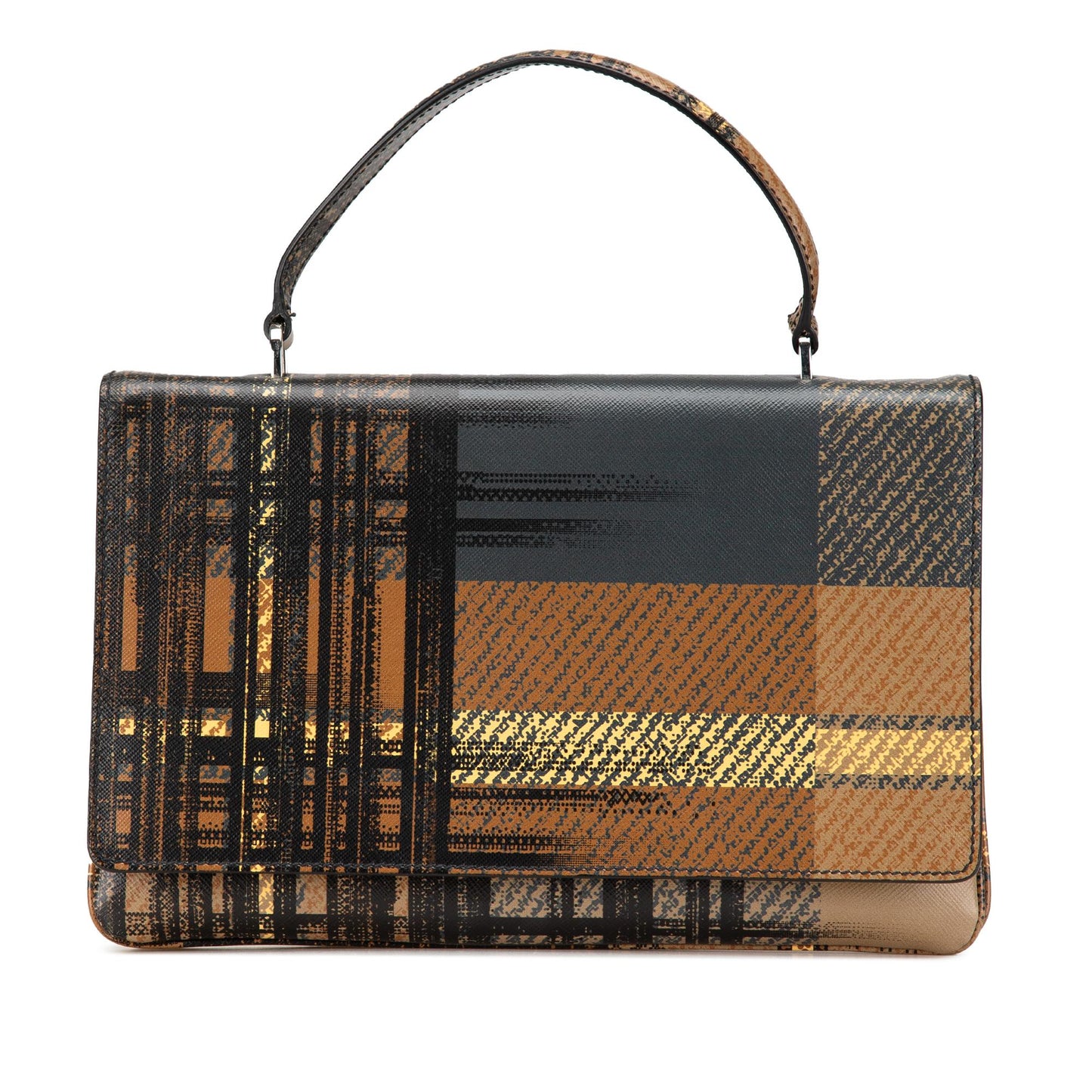Prada Saffiano Tartan Print Top Handle Bag