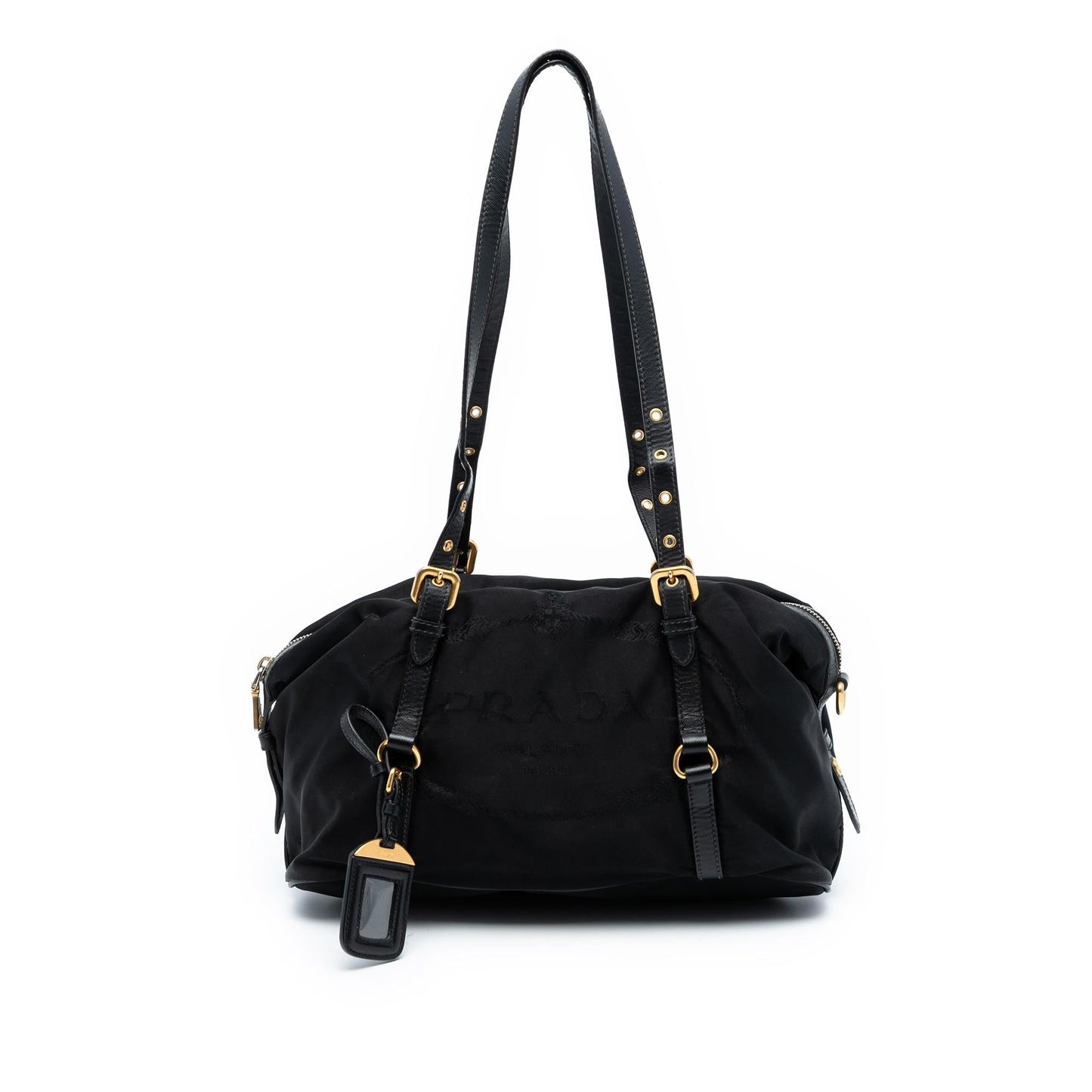 Prada Saffiano Trimmed Tessuto Logo Satchel