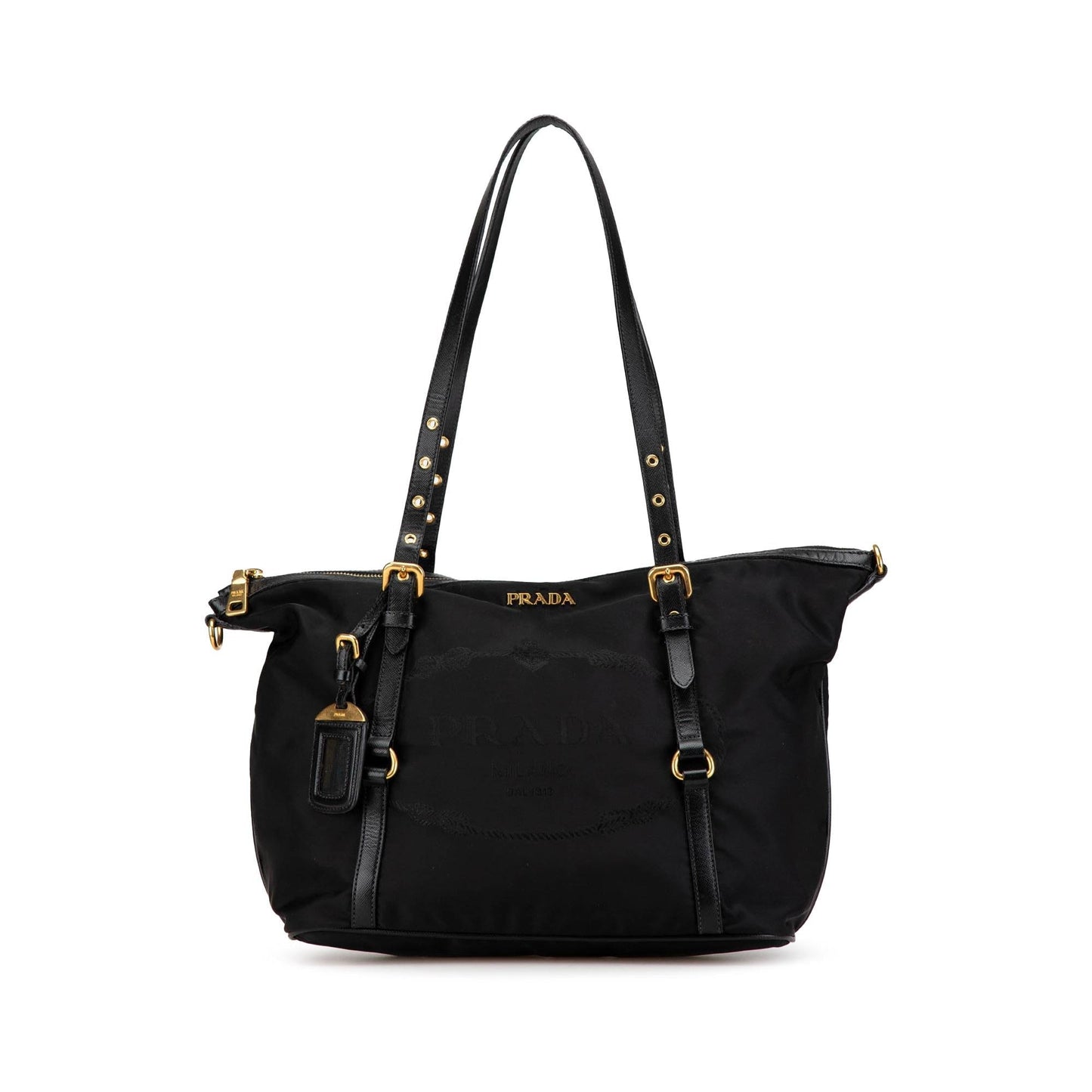 Prada Saffiano Trimmed Tessuto Logo Tote