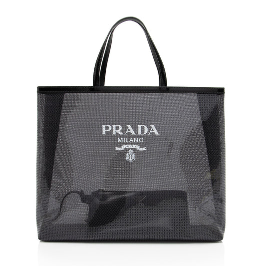 Prada Sequin Mesh Logo Large Tote