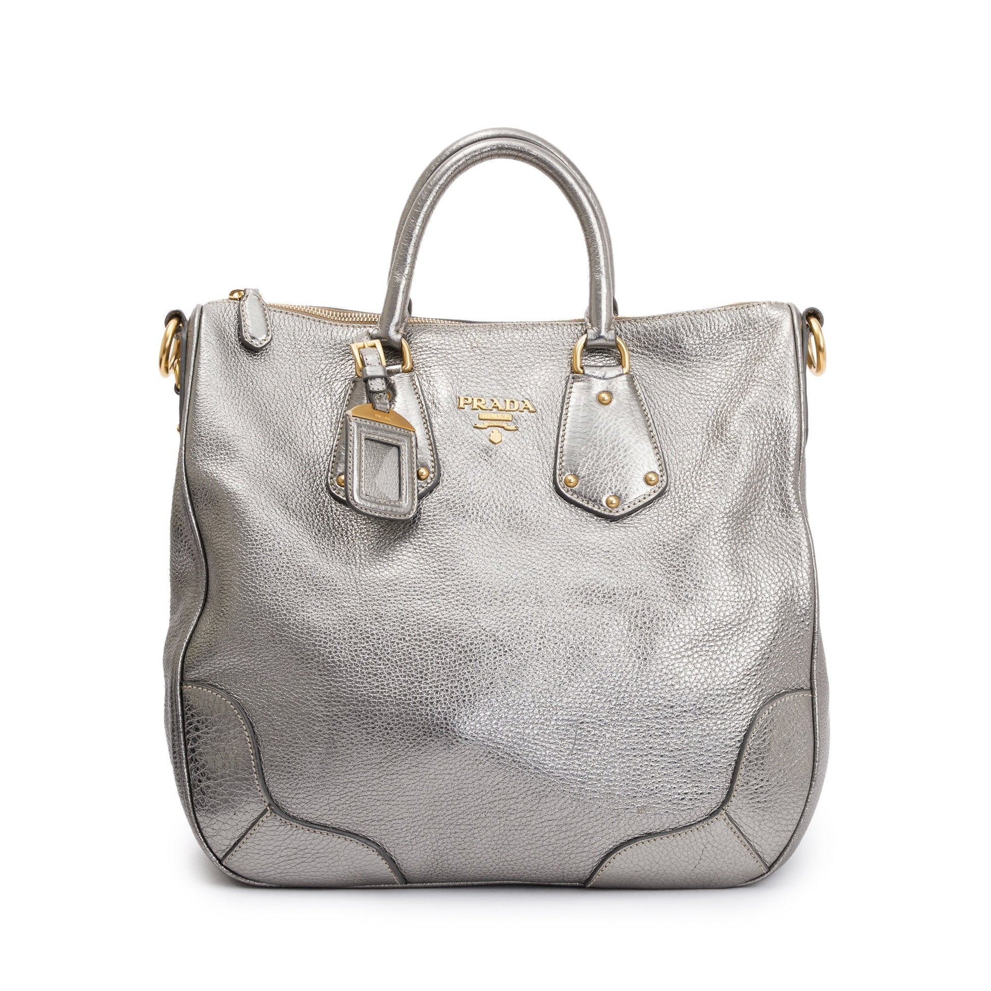 Prada Silver Vitello Daino Leather Tote