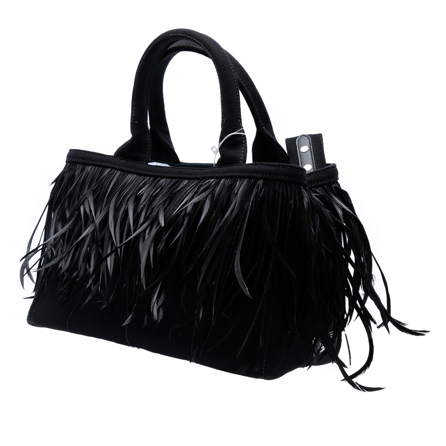 Prada Small Feather Trimmed Canvas Canapa Satchel