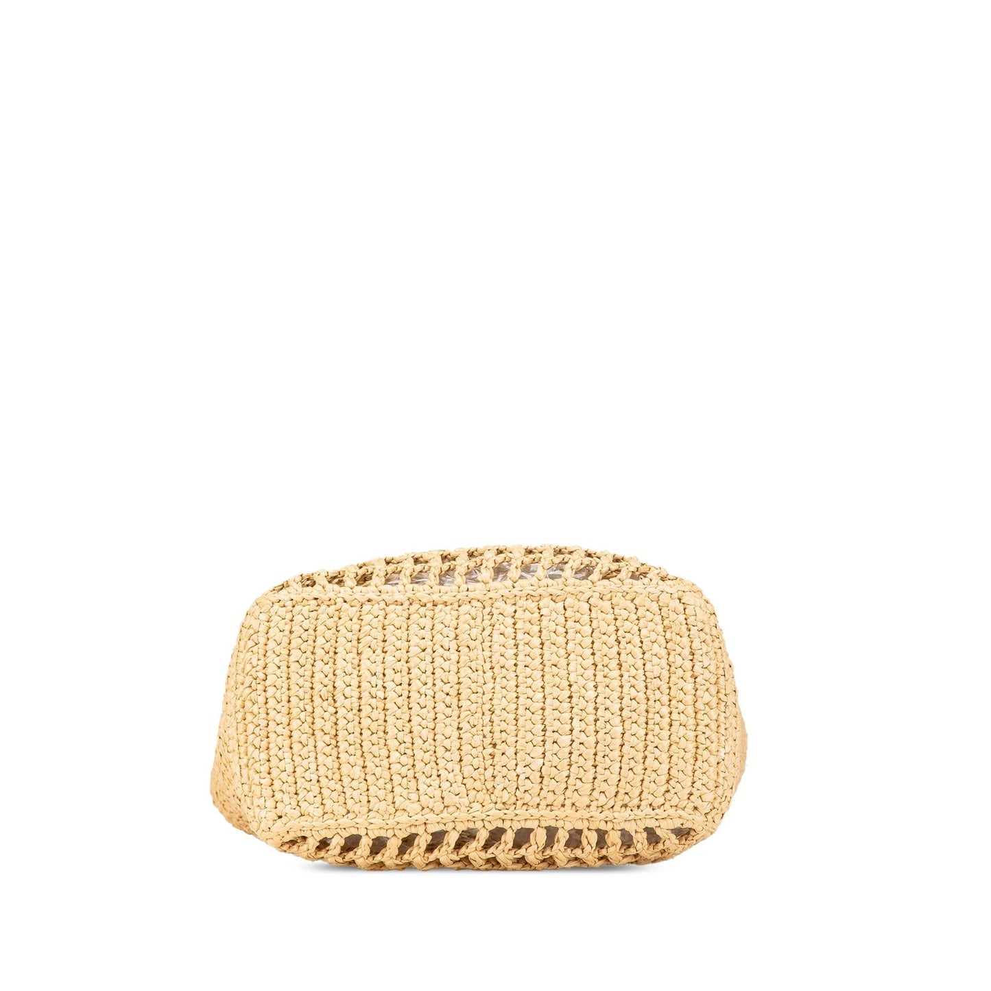 Prada Small Raffia Effect Crochet Logo Embroidered Tote