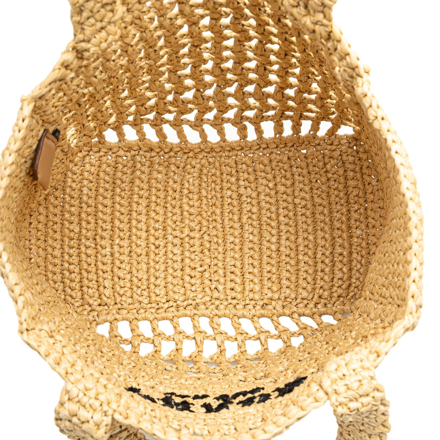 Prada Small Raffia Effect Crochet Logo Embroidered Tote