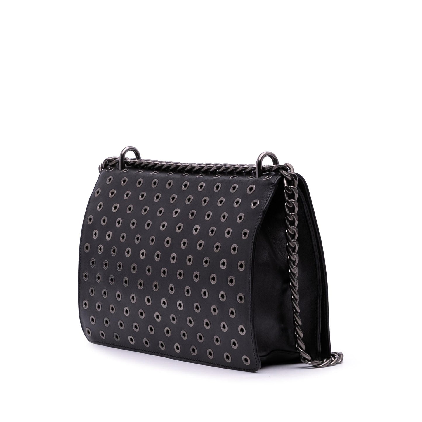 Prada Soft Calf Grommet Lock Flap Chain Crossbody