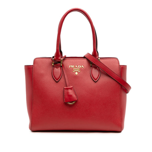 Prada Soft Calf Trimmed Saffiano Lux Open Convertible Tote