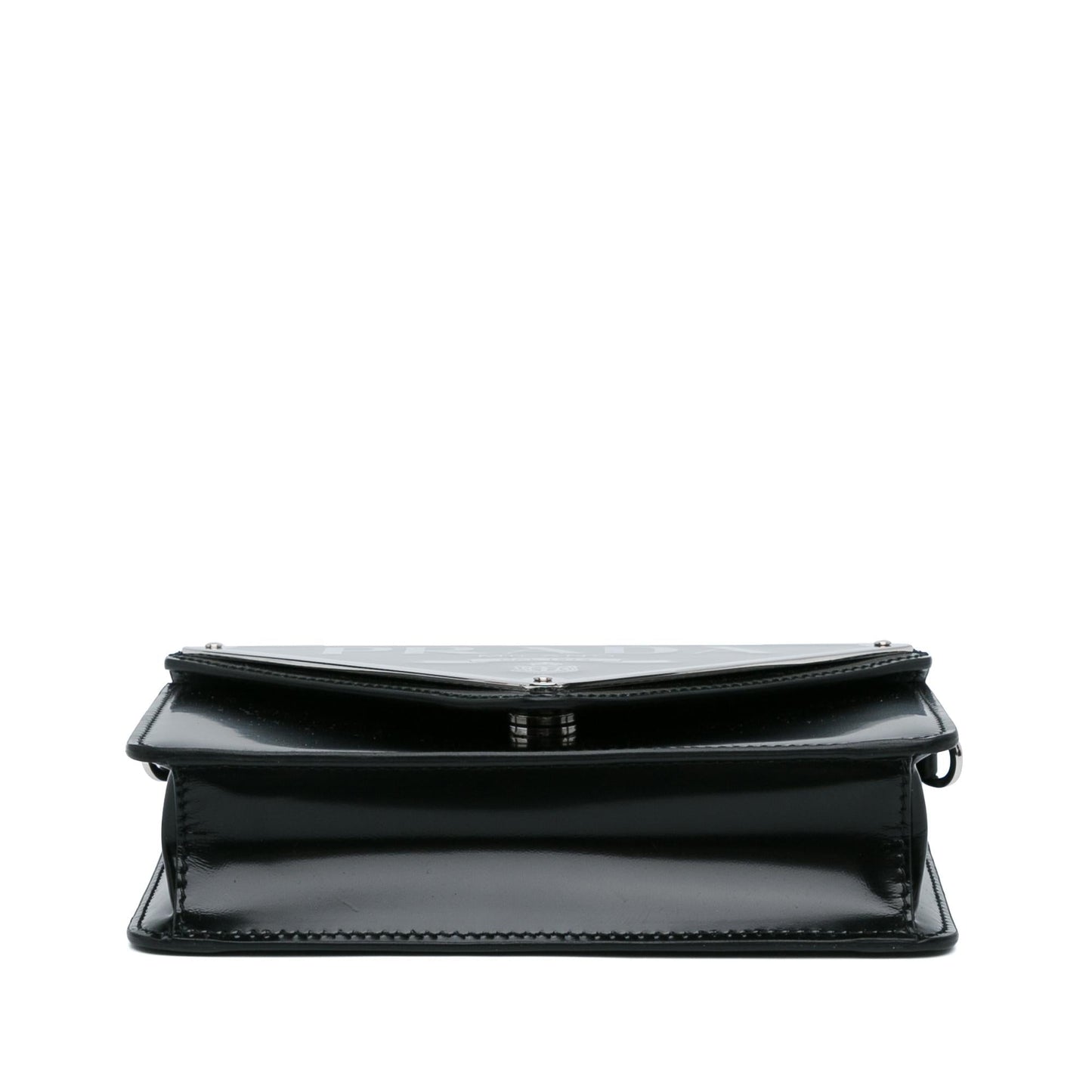 Prada Spazzolato Triangle Logo Plate Flap Chain Crossbody (SHG-hPUUzu)