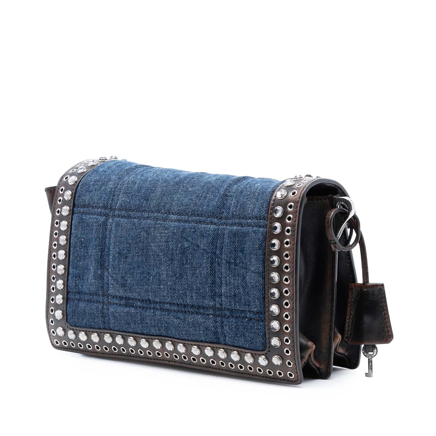 Prada Studded Denim Sound Lock Crossbody