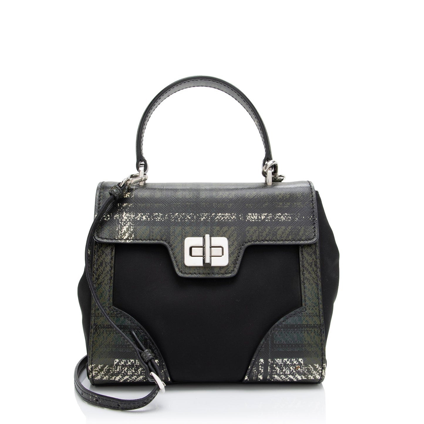Prada Tartan Saffiano Tessuto Mini Satchel (SHF-RCtTdy)
