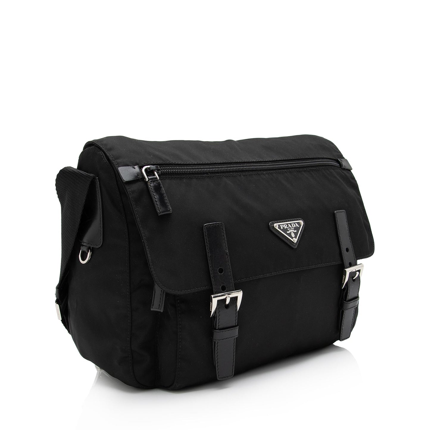 Prada Tessuto Double Buckle Messenger Bag (SHF-lj5Wdh)