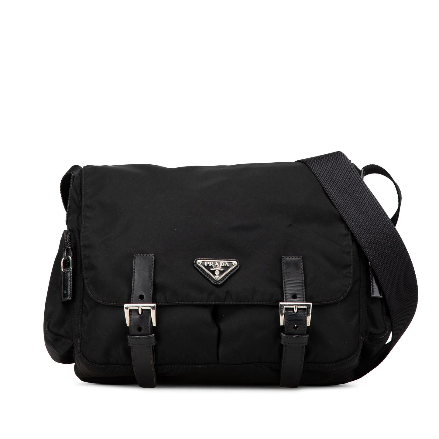Prada Tessuto Double Buckle Messenger Bag
