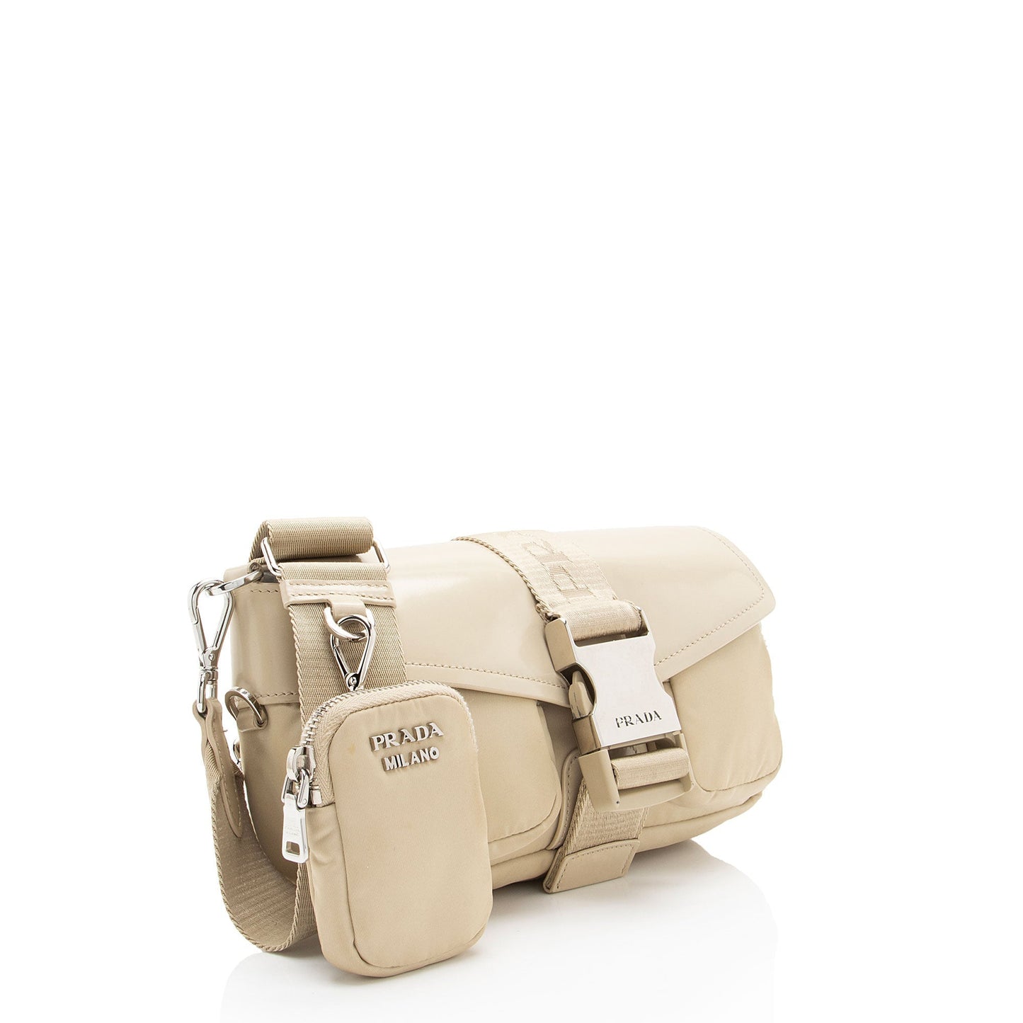 Prada Tessuto Spazzolato Buckle Crossbody