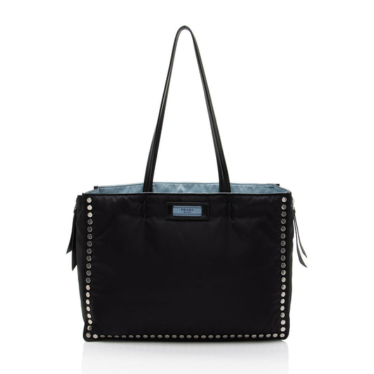 Prada Tessuto Studded Etiquette Large Tote