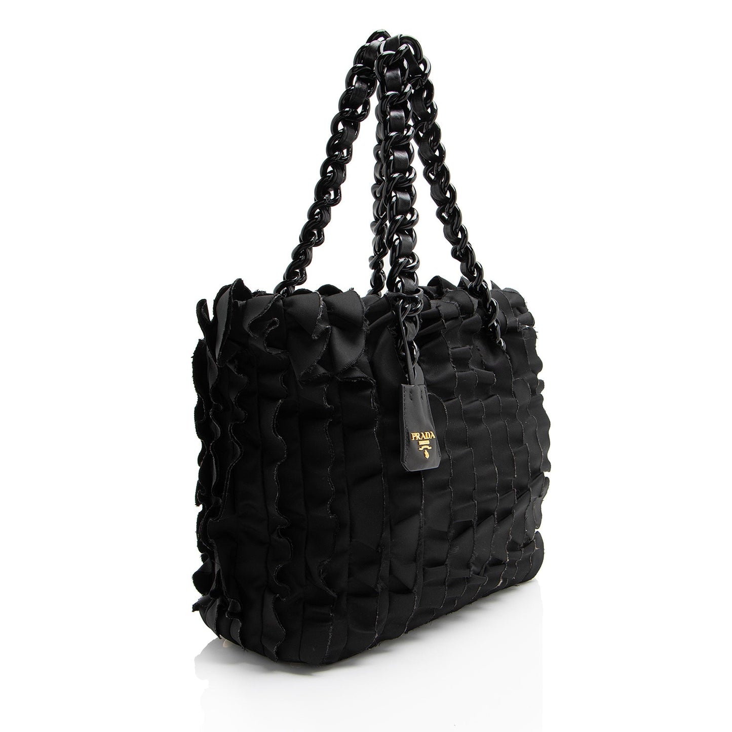 Prada Tessuto Vernice Ruffled Chain Tote