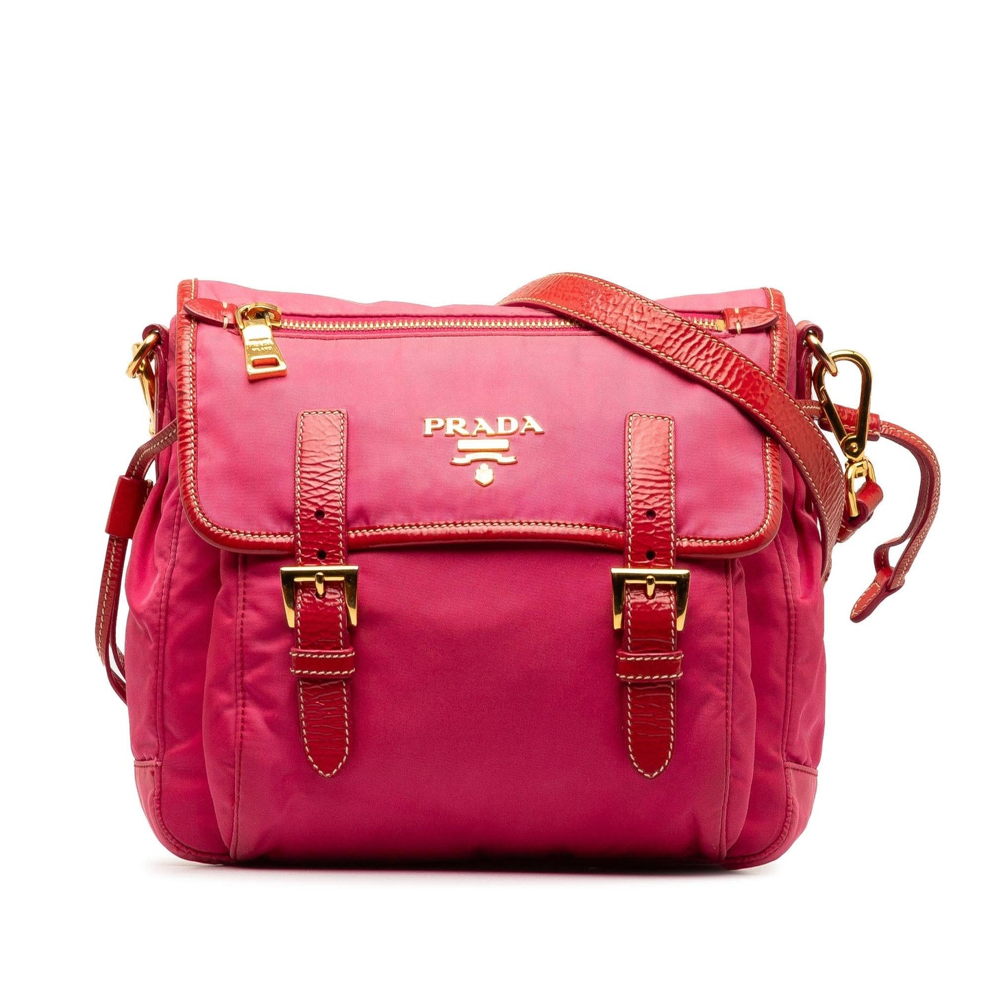 Prada Vernice Trimmed Tessuto Flap Crossbody (SHG-OWVl3m)