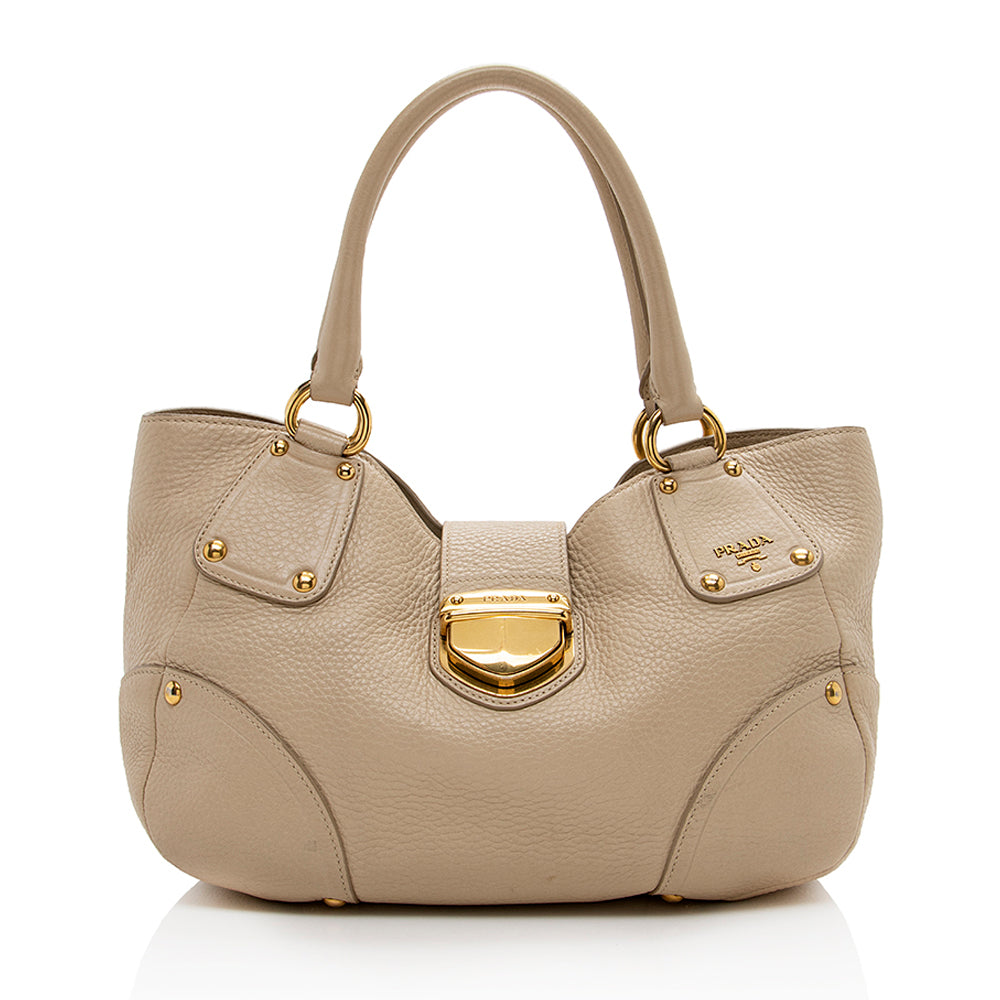 Prada Vitello Daino Leather Pushlock Tote (SHF-16679)