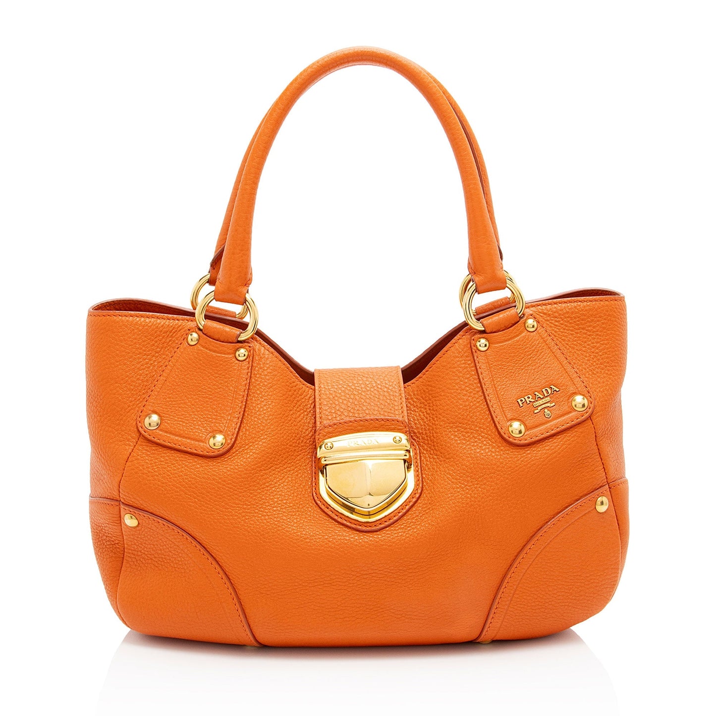Prada Vitello Daino Leather Pushlock Tote (SHF-IjN3St)