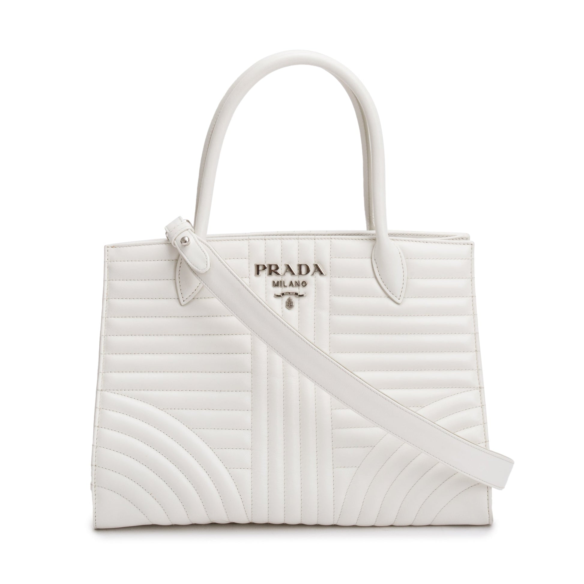 Prada White Soft Calf Impunture Diagramme Tote