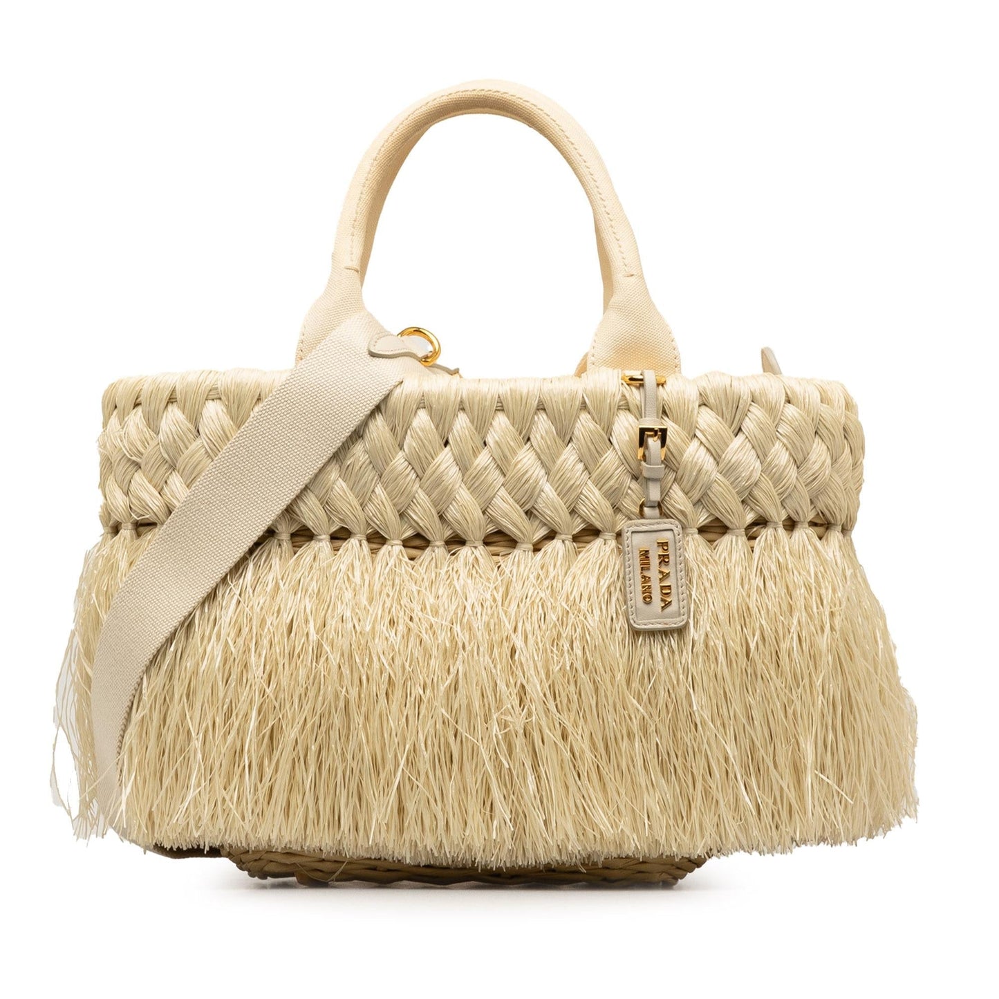 Prada Wicker and Woven Straw Fringe Basket Bag (SHG-uwOpdU)