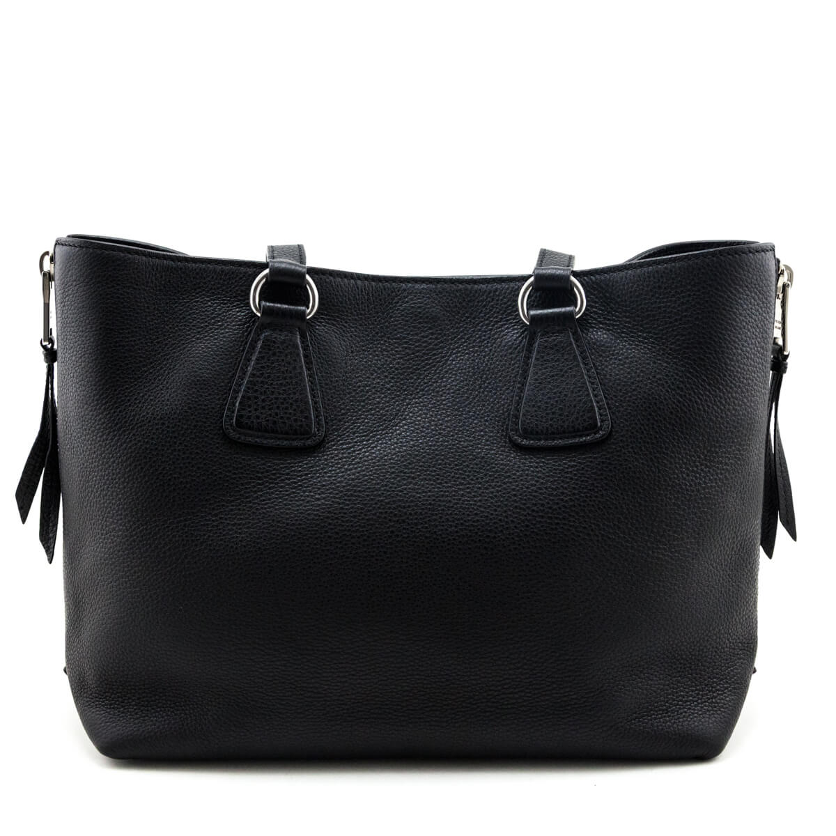 Prada Black Vitello Phenix Side Zip Shopping Tote