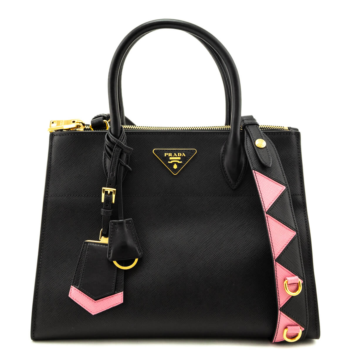 Prada Black & Begonia Saffiano & City Calfskin Greche Paradigme Bag