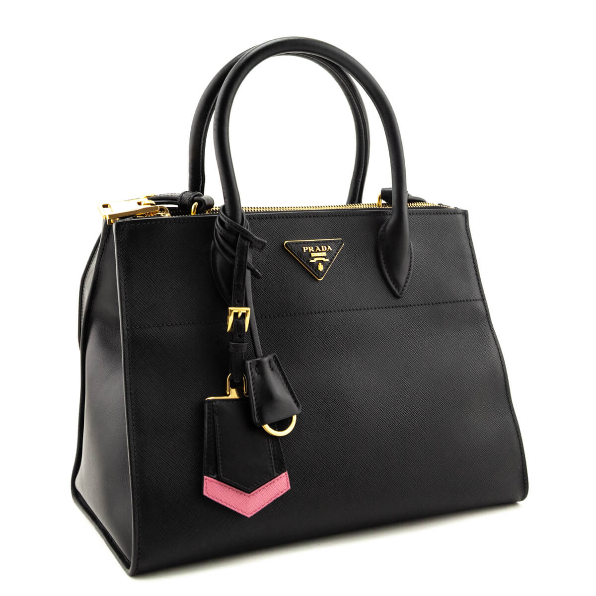 Prada Black & Begonia Saffiano & City Calfskin Greche Paradigme Bag