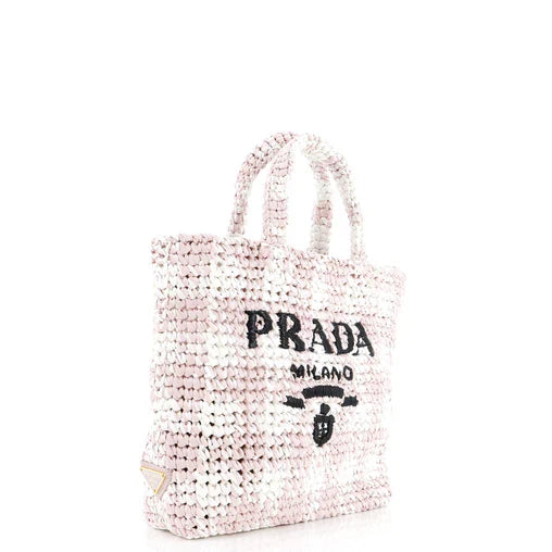 Prada Logo Tote Raffia Small