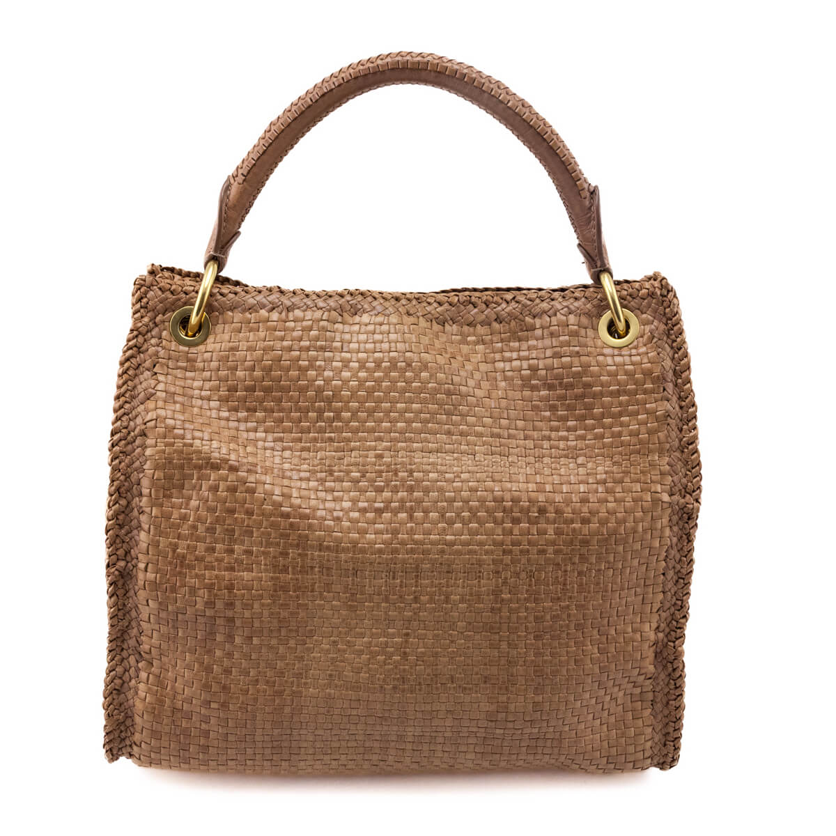 Prada Natural Woven Madras Leather Top Handle Bag