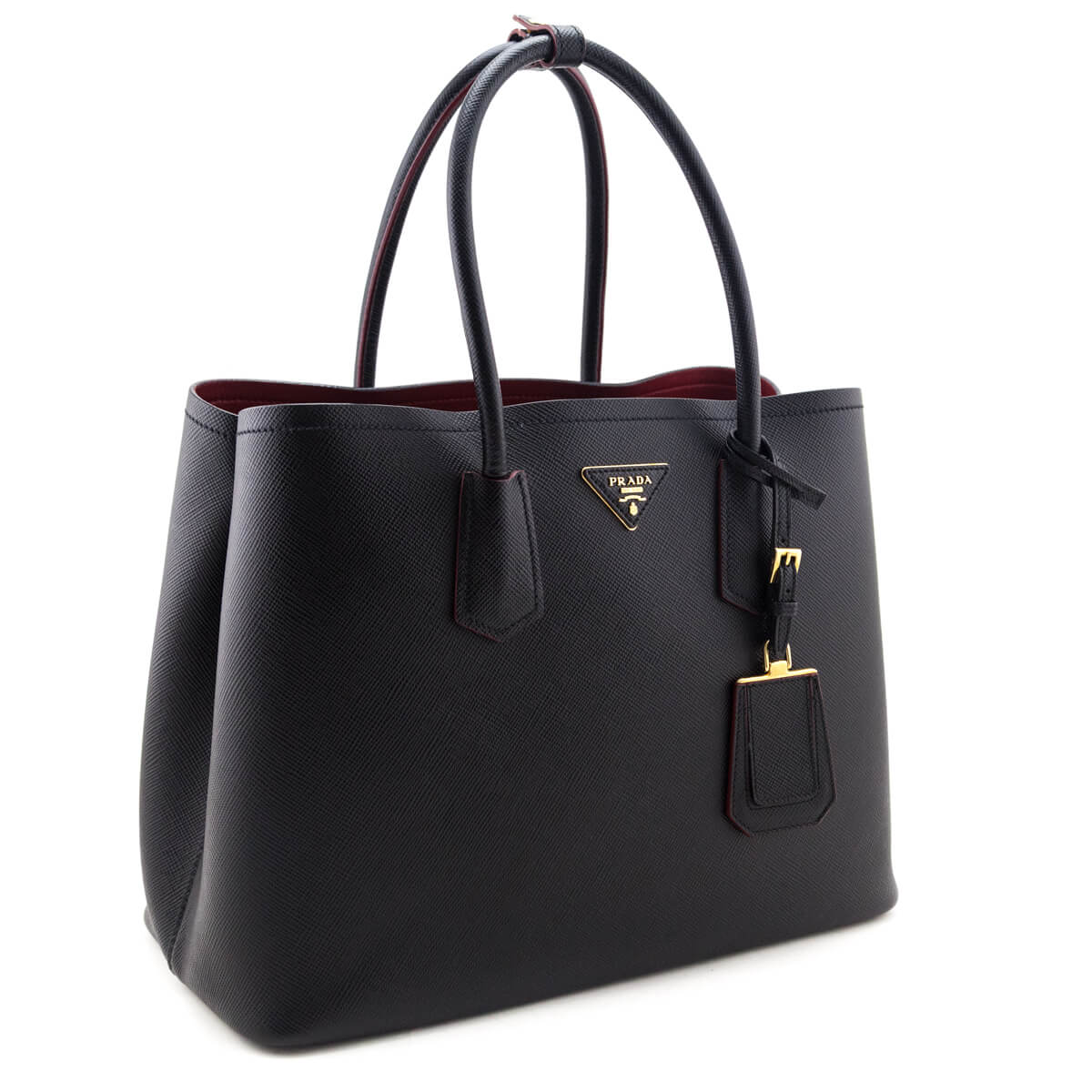Prada Nero Fuoco Saffiano Cuir Medium Double Bag