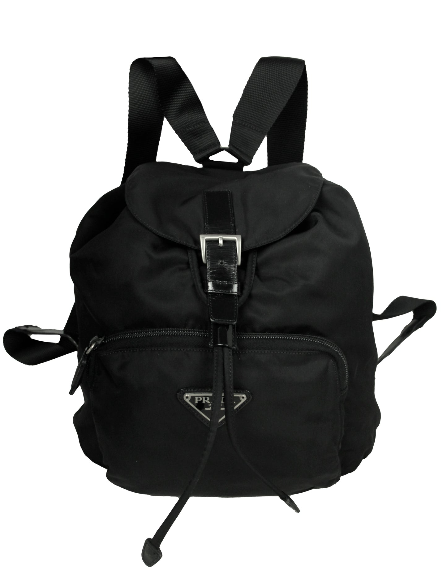 Prada Black Nylon Backpack Bag with Front Zipper Pocket