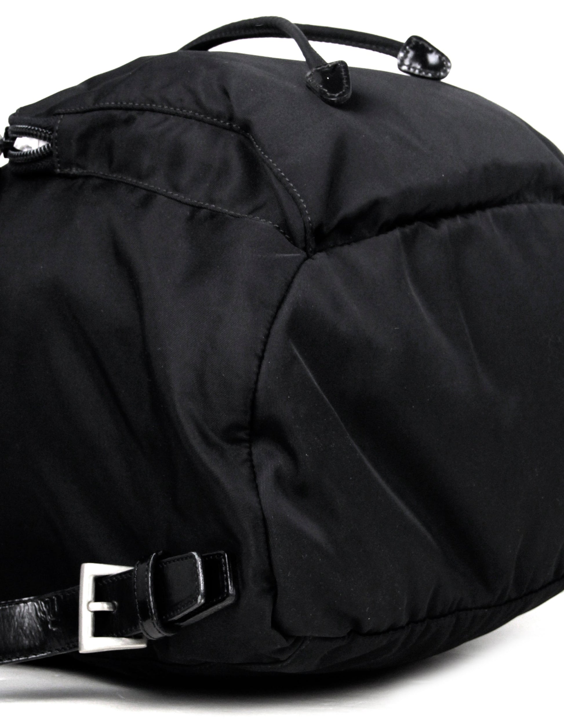 Prada Black Nylon Backpack Bag with Front Zipper Pocket