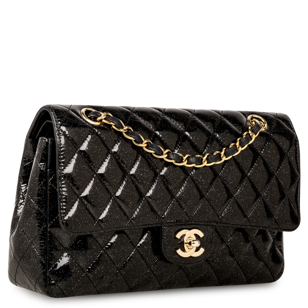 Chanel Classic Flap Bag - Medium - Patent Black Glitter