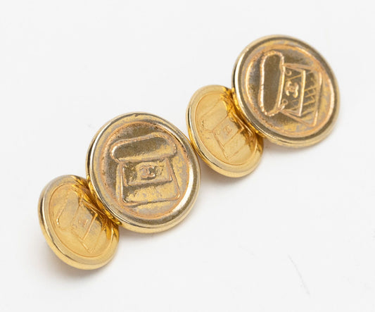 Chanel Gold Flap Bag Cufflinks 80s