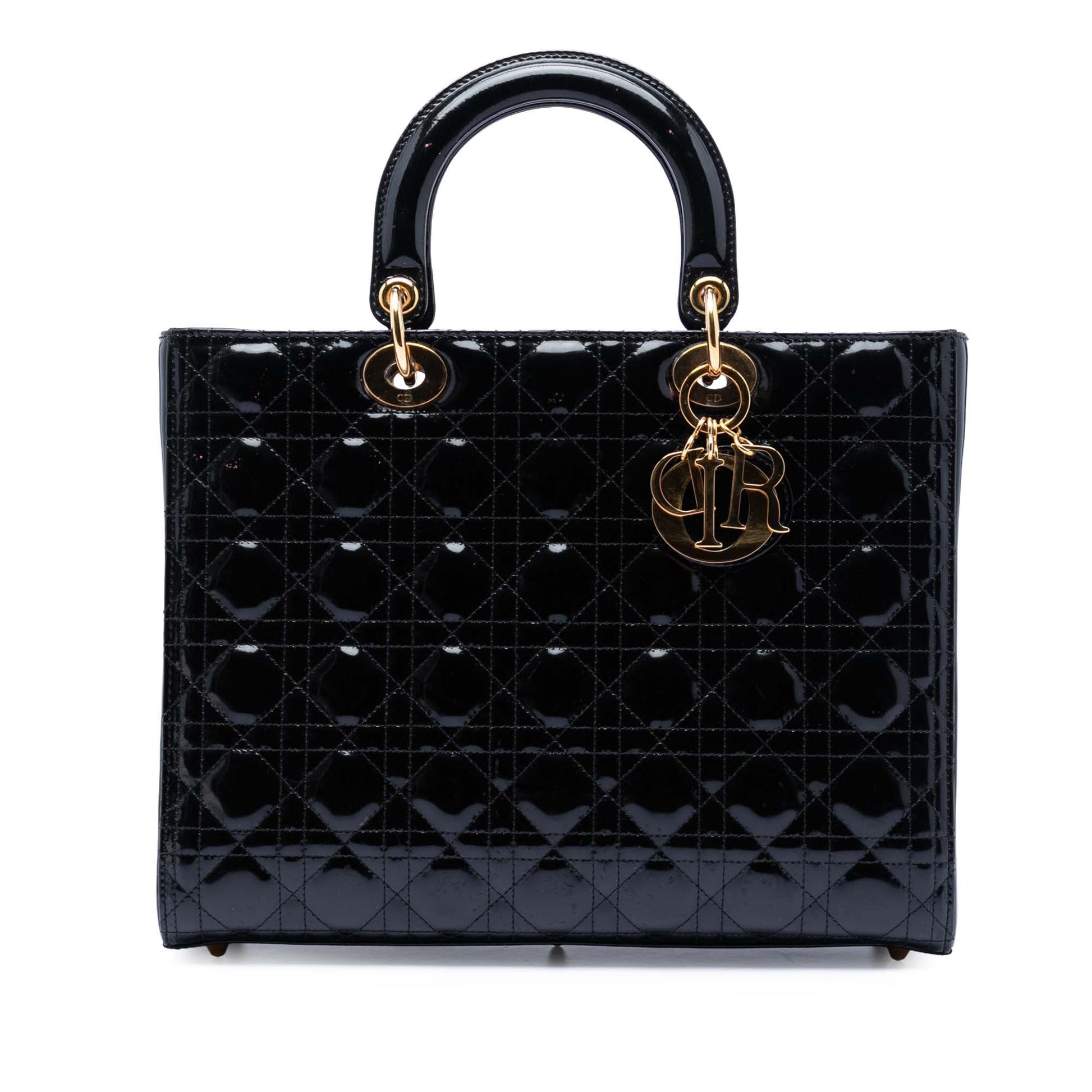 Black Dior Large Patent Cannage Lady Dior Satchel