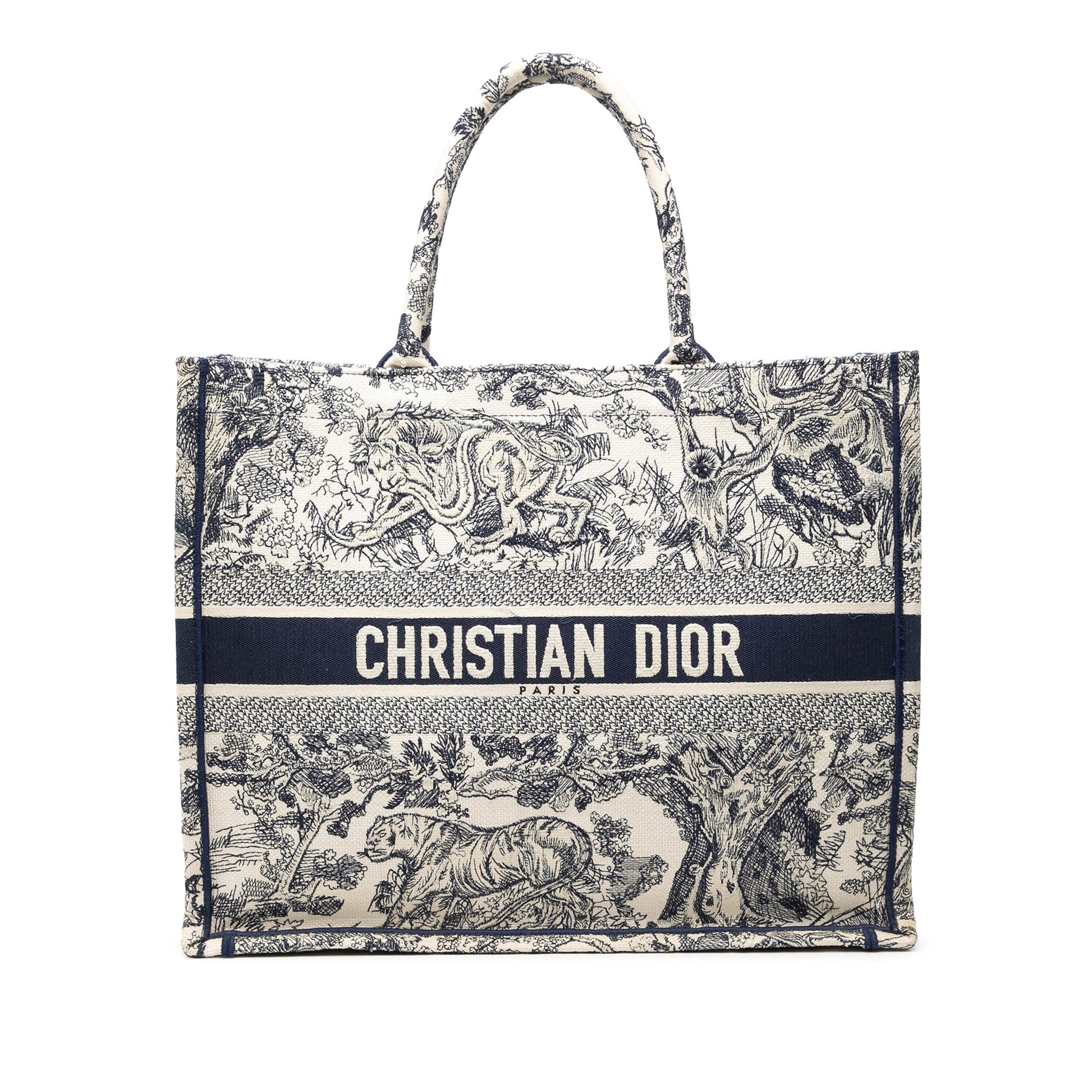 Blue Dior Large Canvas Embroidered Dioriviera Toile De Jouy Book Tote