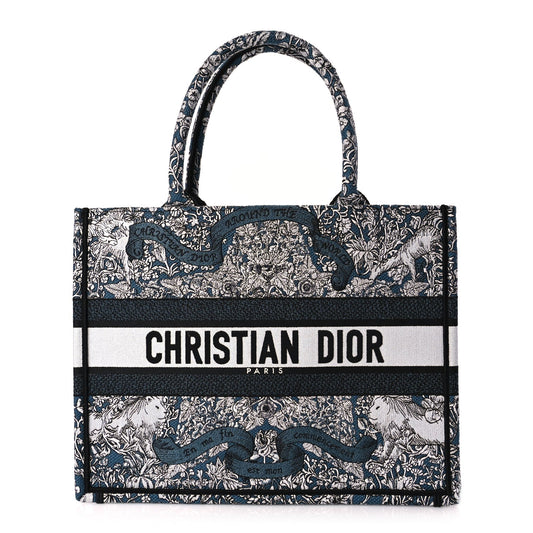Christian Dior Canvas Embroidered Medium Around The World Book Tote Blue