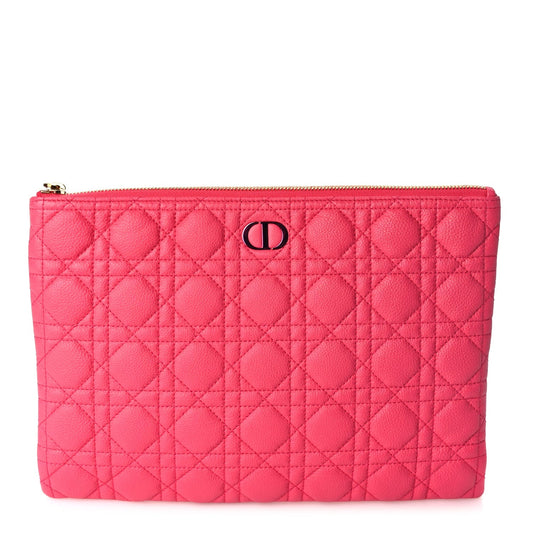 Christian Dior Supple Calfskin Cannage Large Caro Daily Pouch Pink