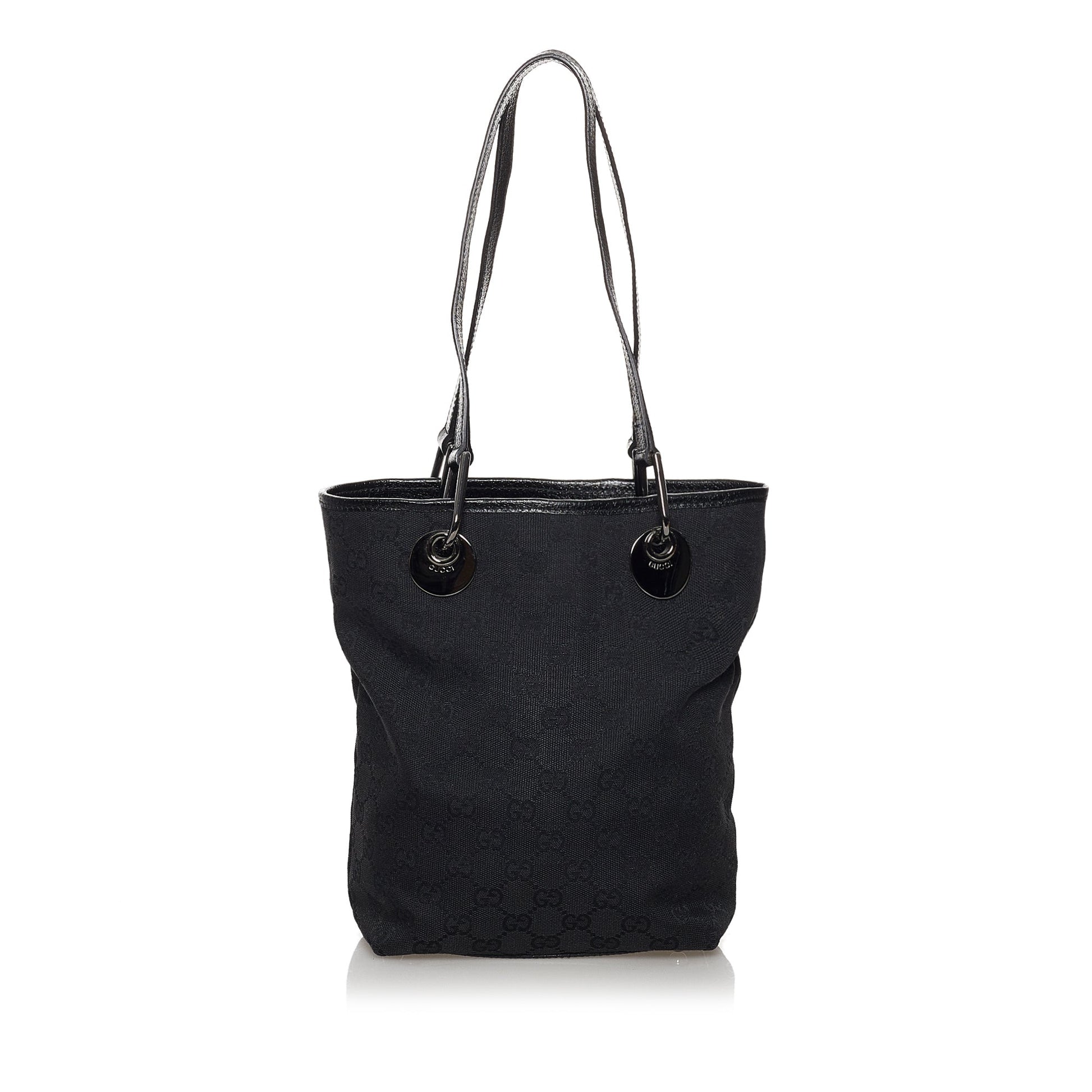 Gucci Black Leather Canvas Tote Style 18