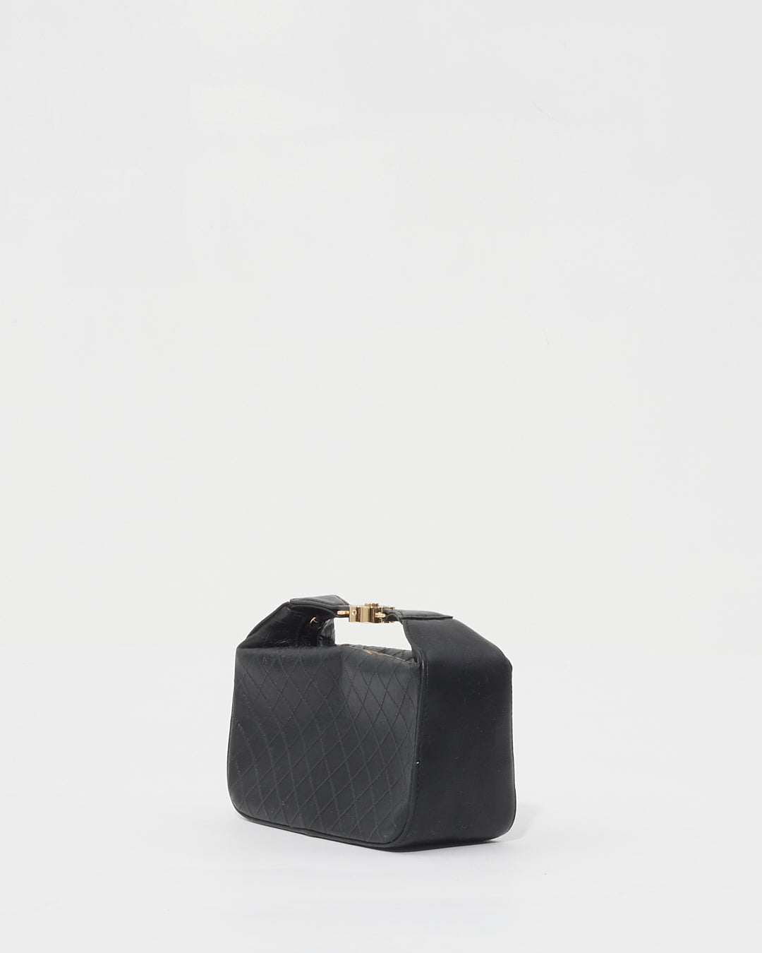 Chanel Black Quilted Leather Logo Top Handle Clutch Pochette