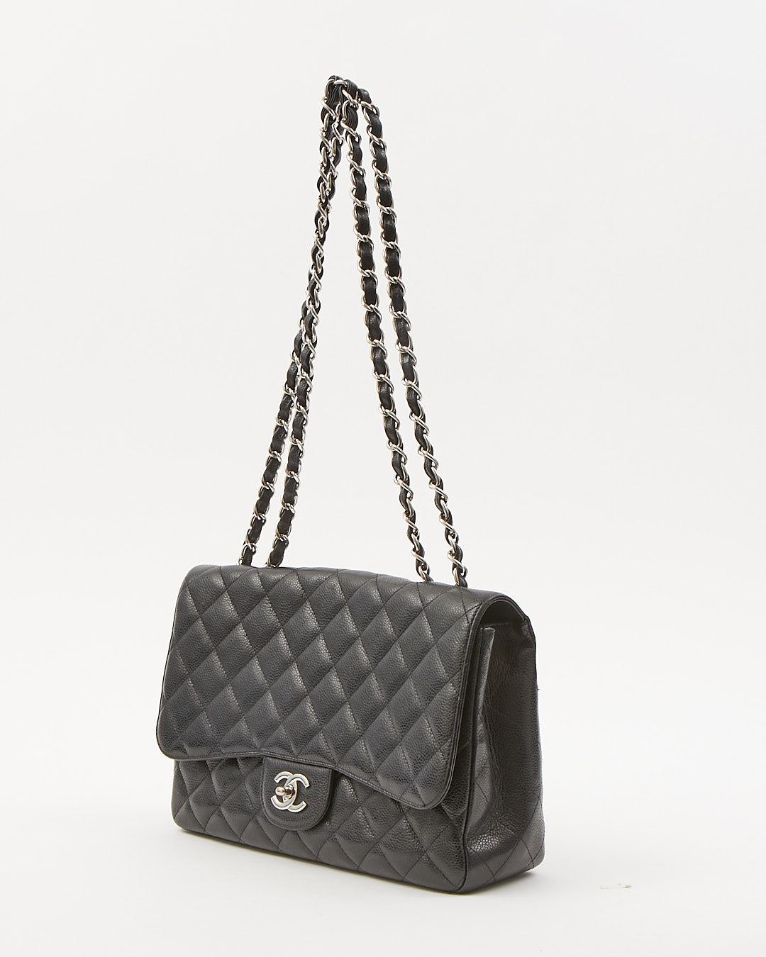 Chanel Black Caviar Quilted Jumbo Classic Single Flap Bag