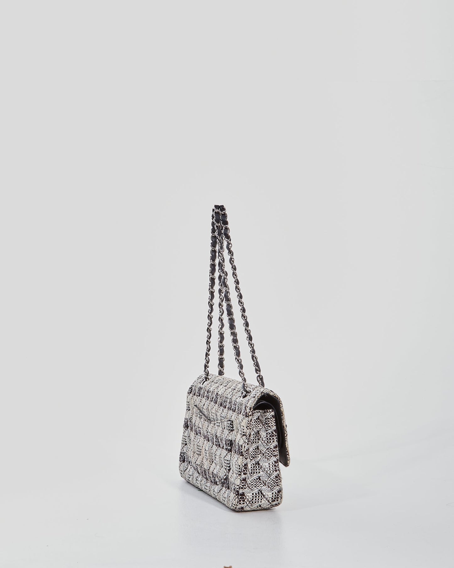 Chanel Black/White Tweed Fabric Classic Double Flap Bag