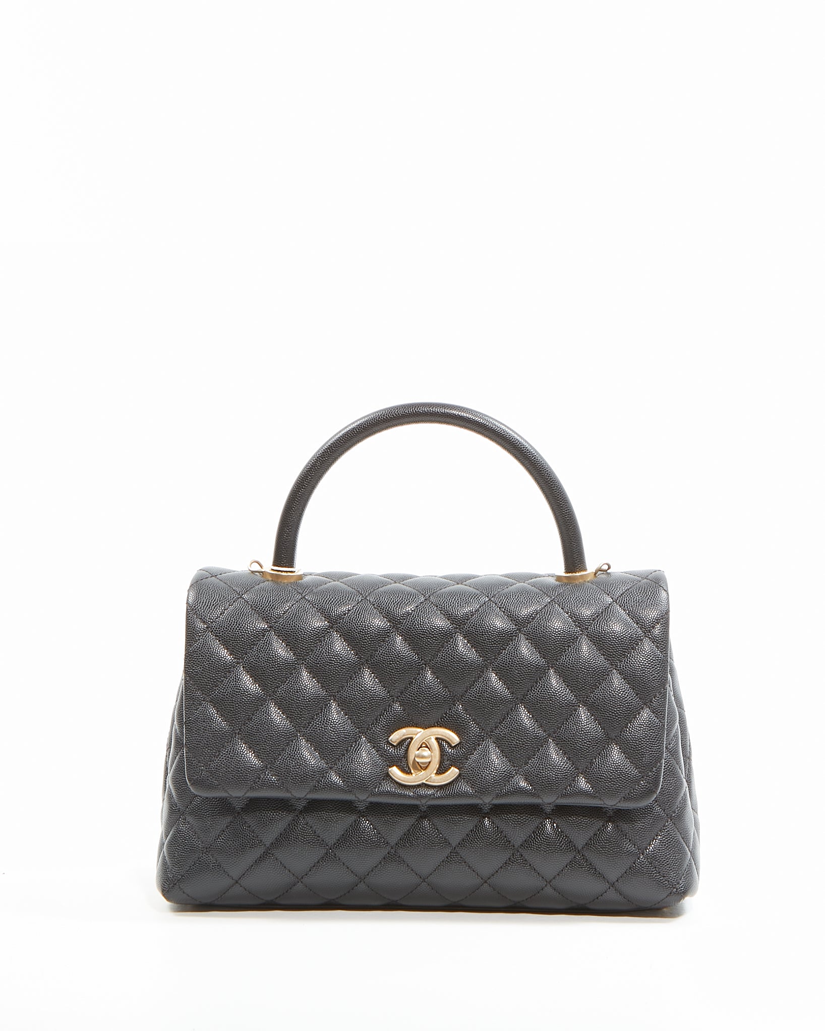 Chanel Black Caviar Medium Quilted Coco Handle Flap Bag