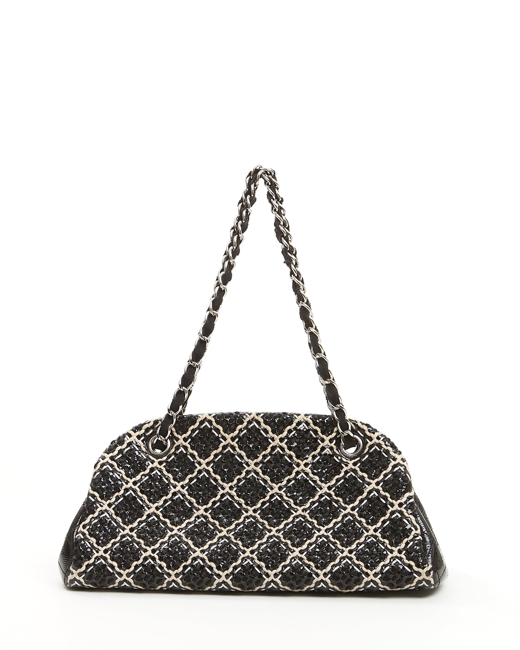 Chanel Black/White Tweed Patent Leather Bowling Shoulder Bag