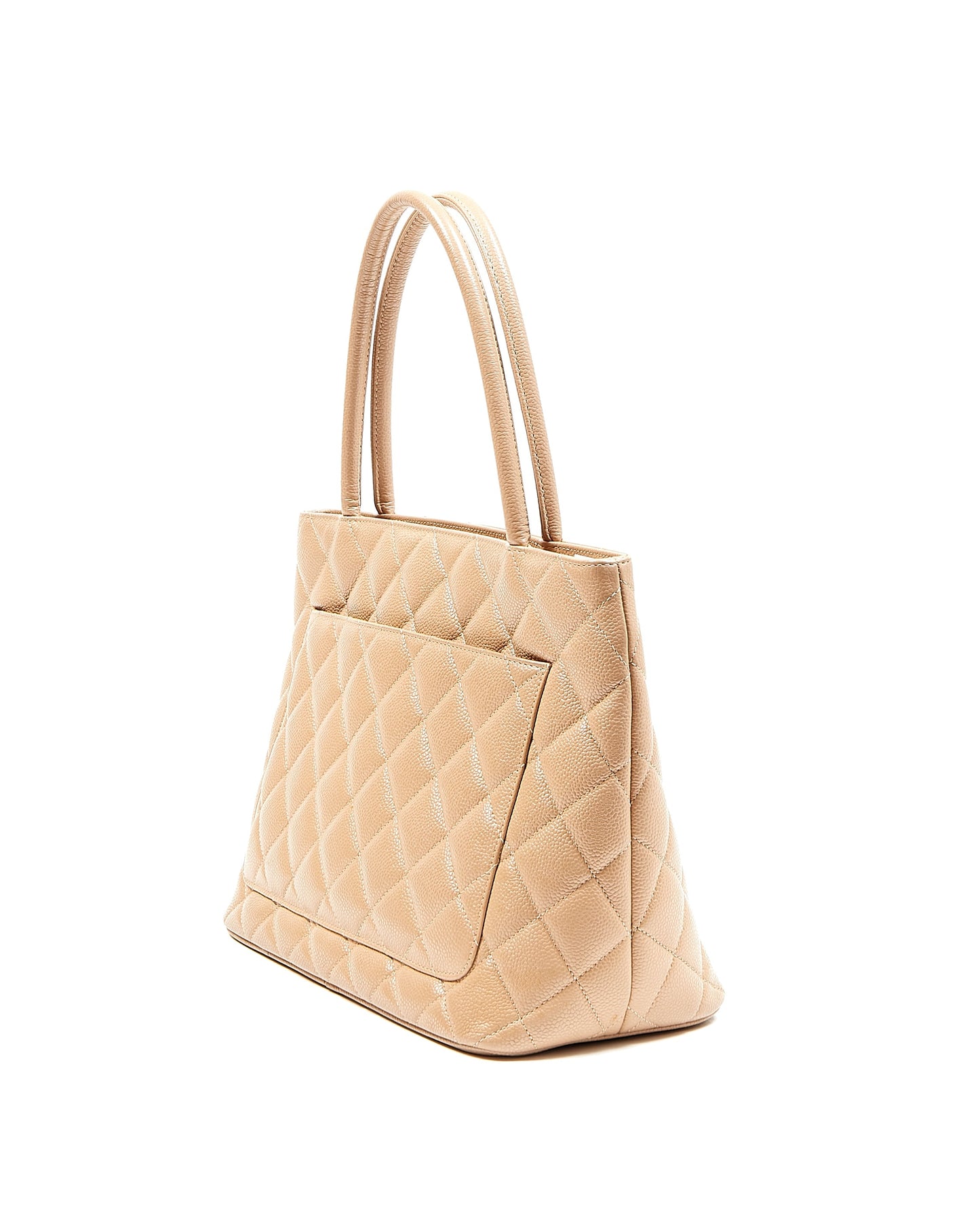 Chanel Beige Caviar CC Logo Medallion Top Handle Bag