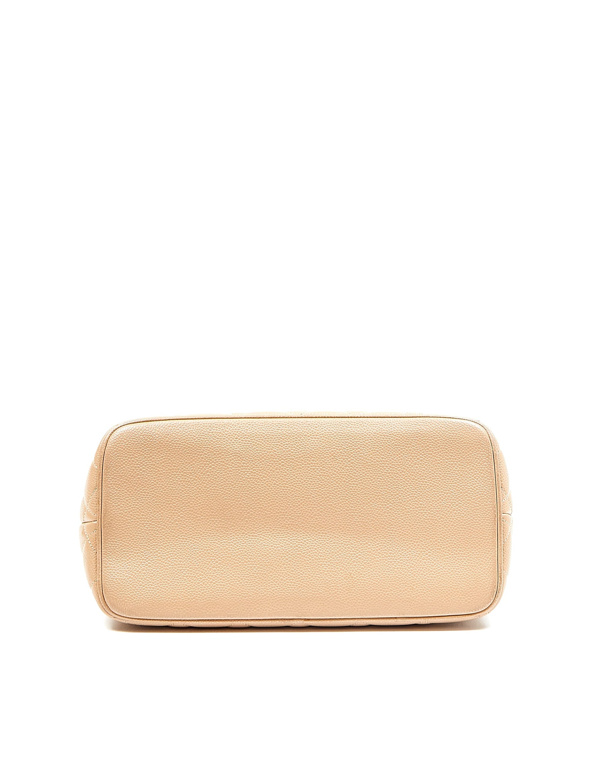 Chanel Beige Caviar CC Logo Medallion Top Handle Bag