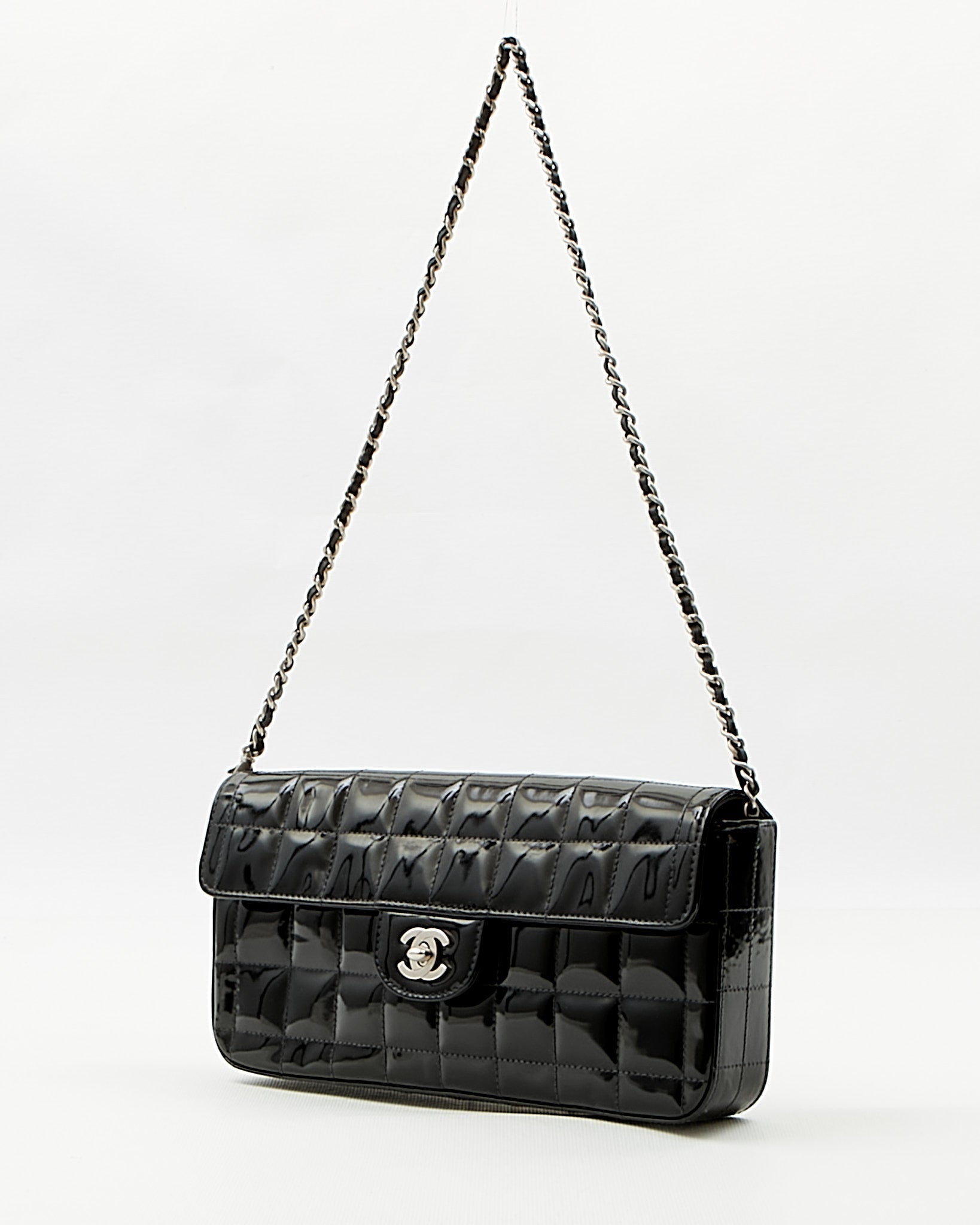Chanel Black Patent Chocolate Bar Chain Shoulder Bag