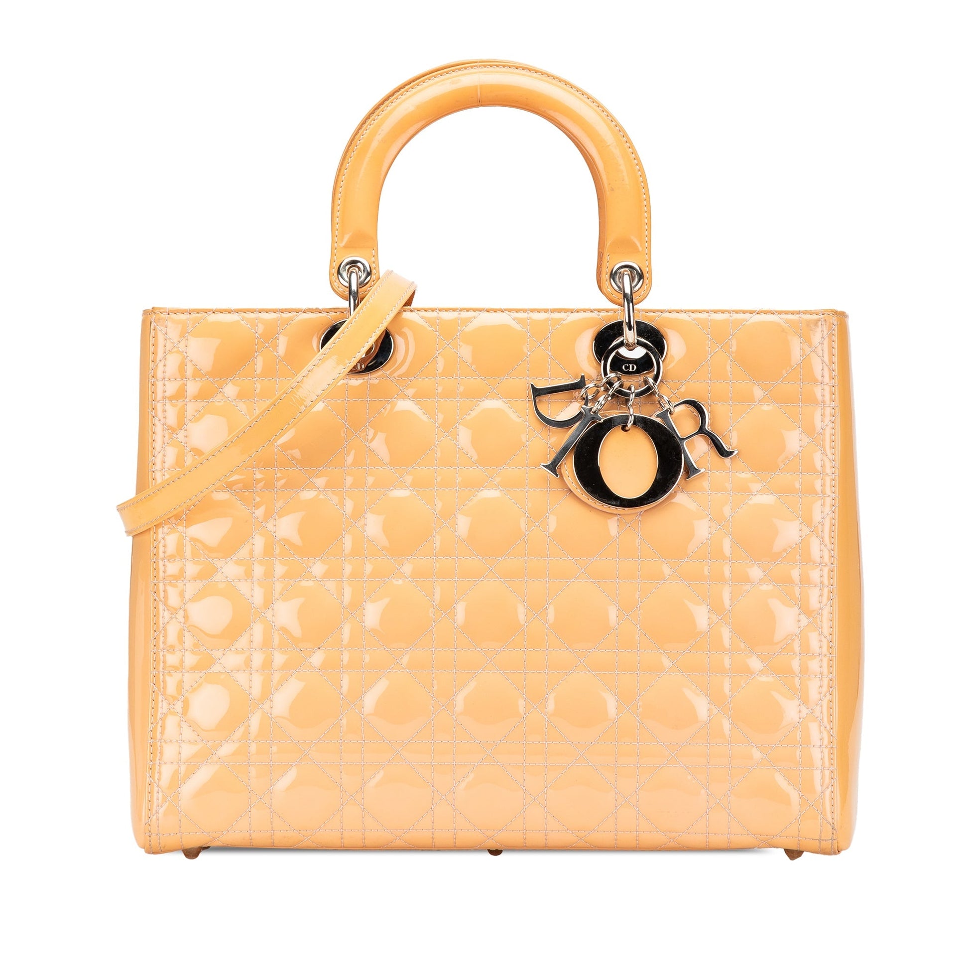 Brown Dior Large Patent Cannage Lady Dior Satchel