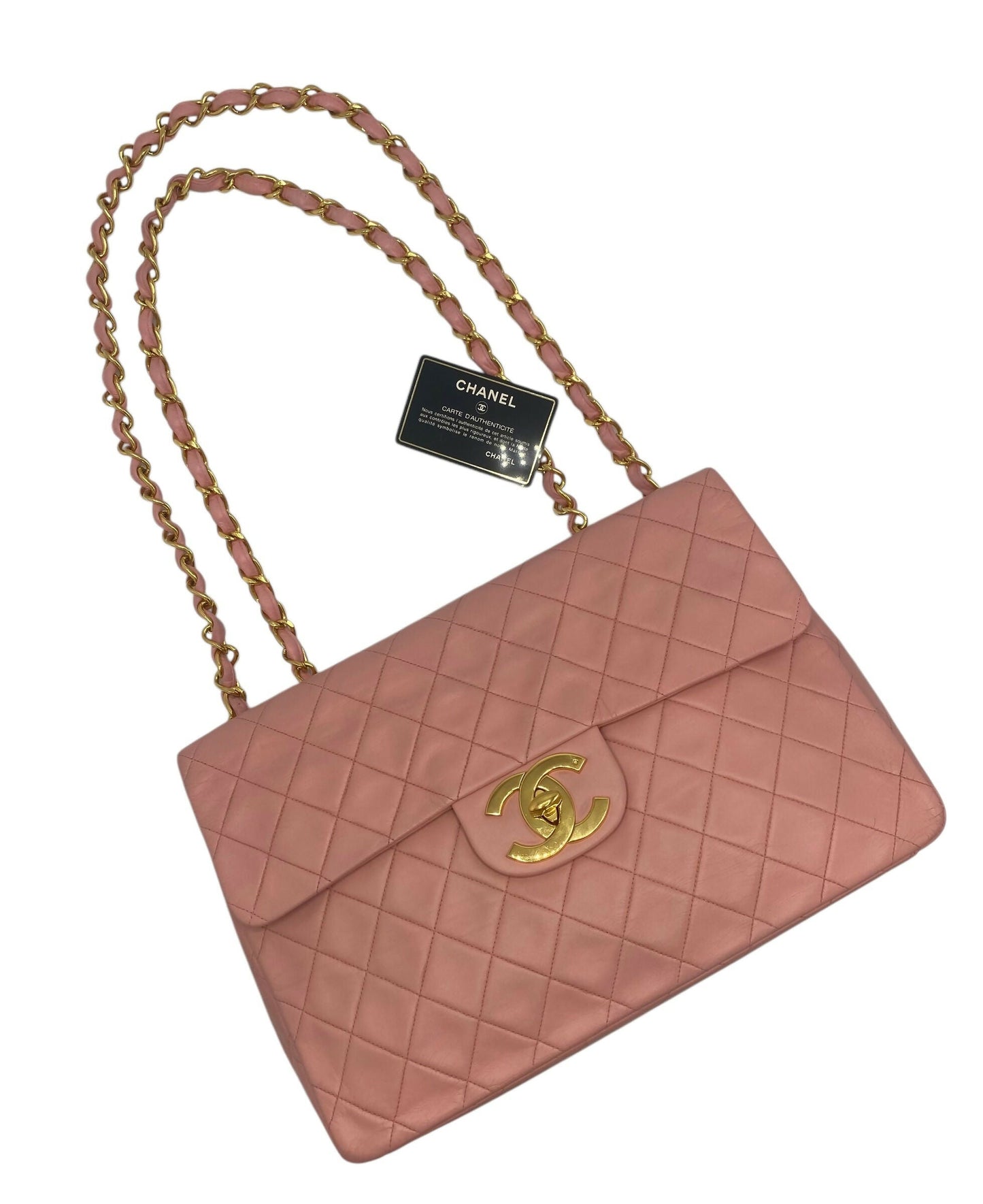 Chanel 90 s Barbie Pink Lambskin Maxi 24K Gold Hardware